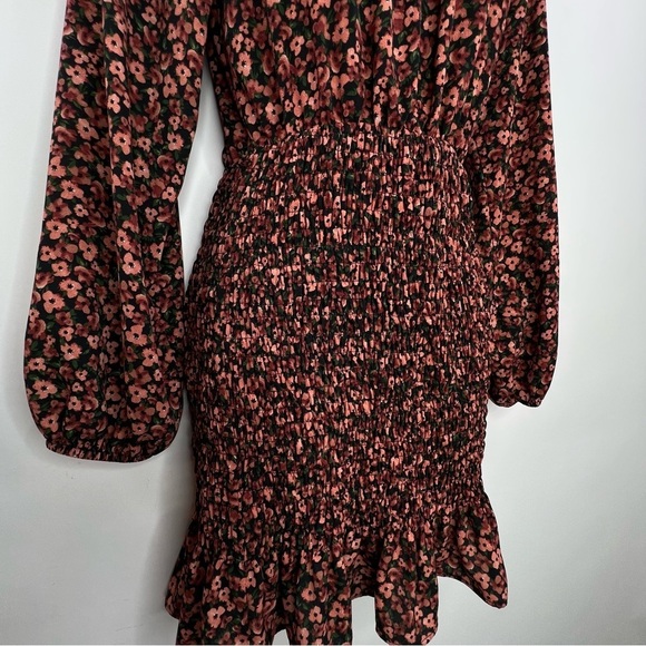 Zara Ditsy Floral-Shirring-Ruffle-Long Sleeve-Mini Dress-Back Slit-Women XS - Picture 6 of 12